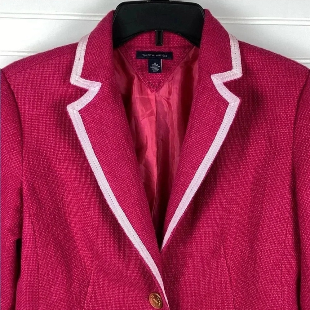 Tommy Hilfiger Pink Blazer Jacketet Size Medium 100% Cotton - Picture 2 of 9